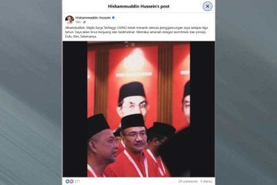 Hantaran Facebook Hishammuddin pada Sabtu.