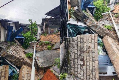 Keadaan sebuah van yang dihempap dalam kejadian tanah runtuh di Kampung Ampang Indah pada Ahad