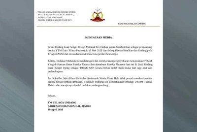 Kenyataan dikeluarkan Telaga Undang pada Ahad. 