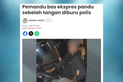 Laporan Sinar Harian pada 16 April lalu mengenai seorang lelaki memandu bas ekspress dengan hanya sebelah tangan dan keadaan membahayakan.