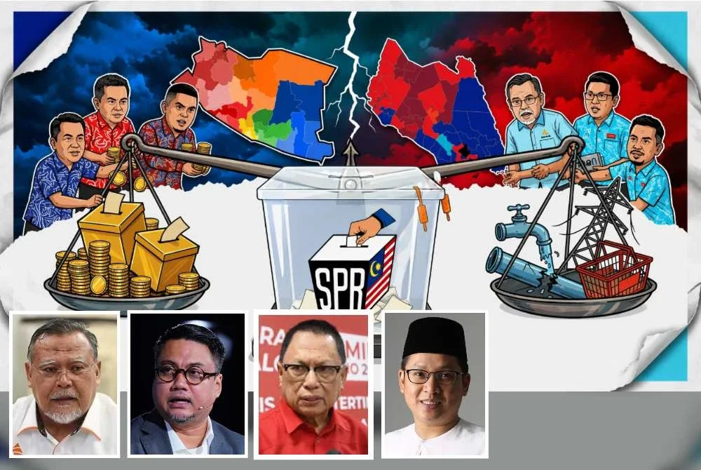 Persoalan kini timbul sama ada penangguhan PRN benar-benar satu keperluan mendesak atau sekadar percaturan politik bagi pihak tertentu mengatur kelebihan. Gambar kecil dari kiri: Aminolhuda, Hisomudin, Mohd Puad dan Noor Azleen