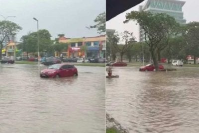 Tangkap layar keadaan beberapa jalan sekitar Seksyen 13, Shah Alam, Selangor dalam kejadian banjir kilat pada Isnin.