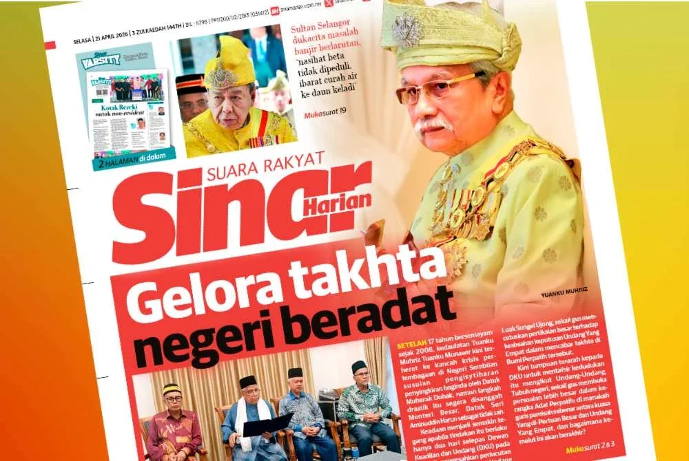 Laporan muka depan Sinar Harian pada Selasa berhubung kemelut di Negeri Sembilan.