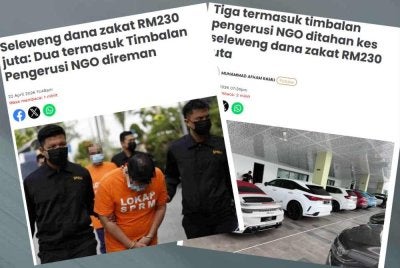 Laporan Sinar Harian mengenai kes penyelewengan dana zakat. 