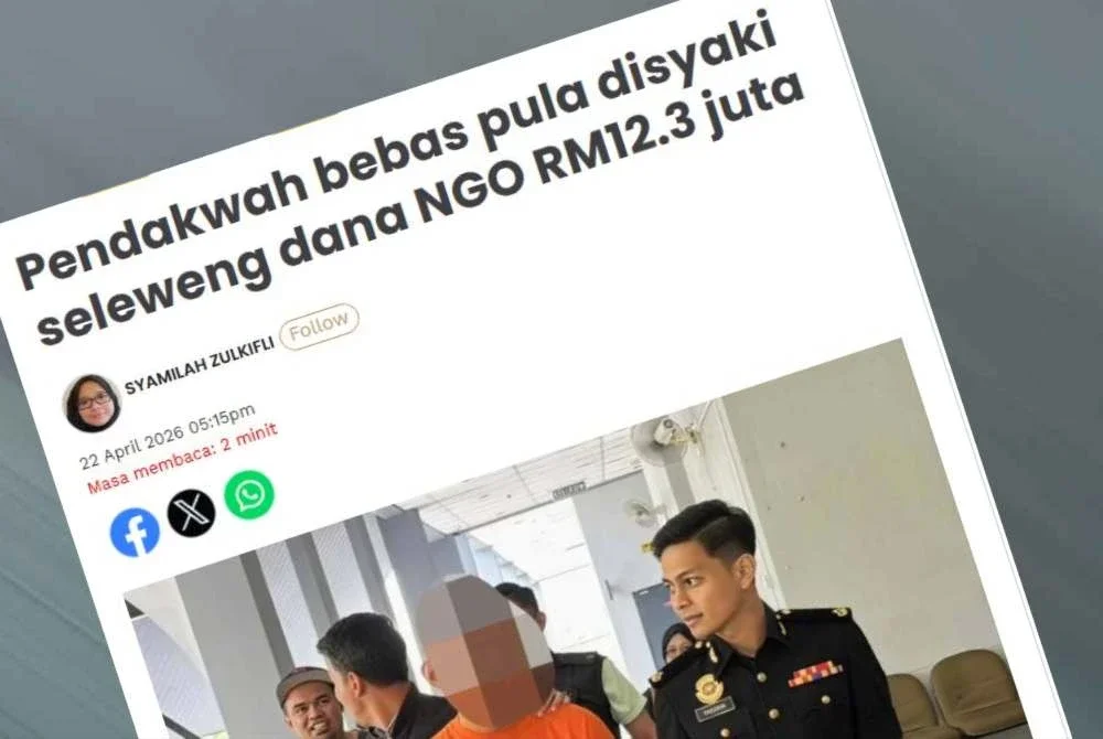 Laporan Sinar Harian pada Rabu mengenai pendakwah bebas pula disyaki seleweng dana NGO RM12.3 juta. 