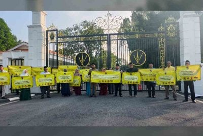 Kumpulan dikenali sebagai Sekretariat Sokongan dan Taat Setia kepada Yang di-Pertuan Besar dan Menteri Besar berkumpul di Istana Hinggap bermula jam 8.45 pagi.