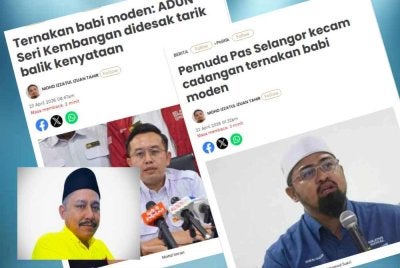 Laporan Sinar Harian mengenai isu penternakan babi. Gambar kecil: Borhan Ahmad Zakaria