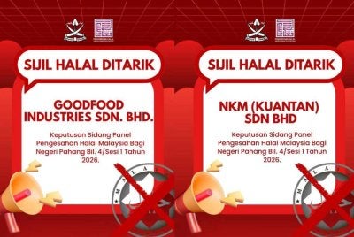 JAIP menarik balik sijil pengesahan halal dua syarikat berkuat kuasa serta-merta. Foto FB Jabatan Agama Islam Pahang