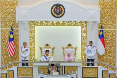 Mohd Ali semasa menyampaikan ucapan perasmian sempena pembukaan persidangan pertama penggal kelima DUN Melaka ke-15 di Kompleks Seri Negeri pada Jumaat. Foto Bernama
