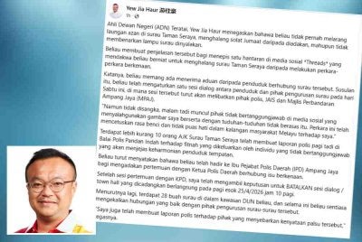 Hantaran Facebook Jia Haur (gambar kecil) pada Jumaat.