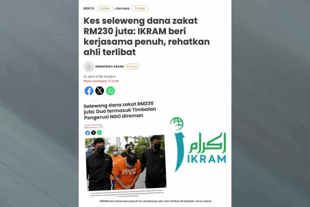 Laporan Sinar Harian pada Rabu berhubung kesediaan IKRAM memberikan kerejasama kepada SPRM ke atas siasatan yang sedang dijalankan.