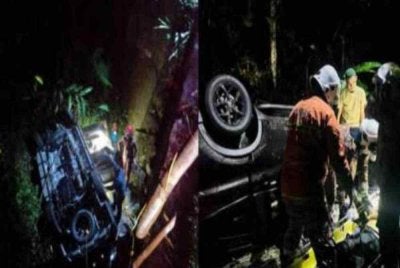 Seorang lelaki maut manakala lima ahli keluarganya cedera selepas Perodua Aruz yang mereka naiki terbabas dan memasuki gaung sedalam tiga meter di tepi laluan berkenaan