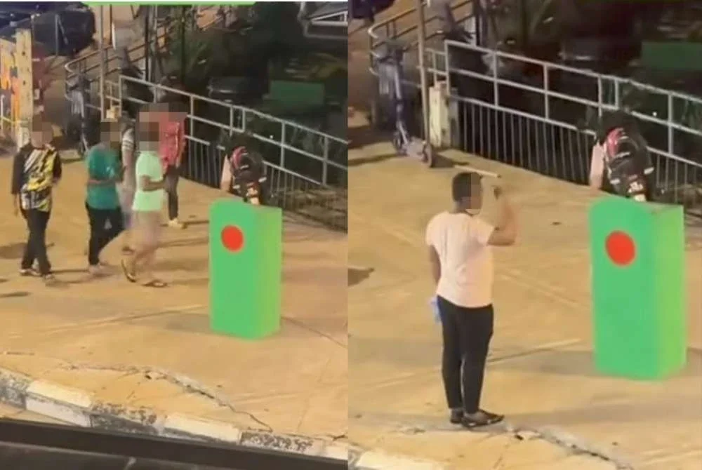 Tangkap layar rakaman video tular memaparkan video disyaki objek batu yang dicat dengan imej bendera Bangladesh.