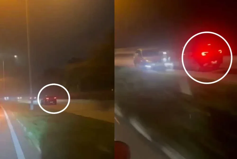 Tangkap layar video tular menunjukkan kenderaan dipandu melawan arus.