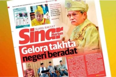 Laporan muka depan Sinar Harian berhubung krisis yang melanda Negeri Sembilan.