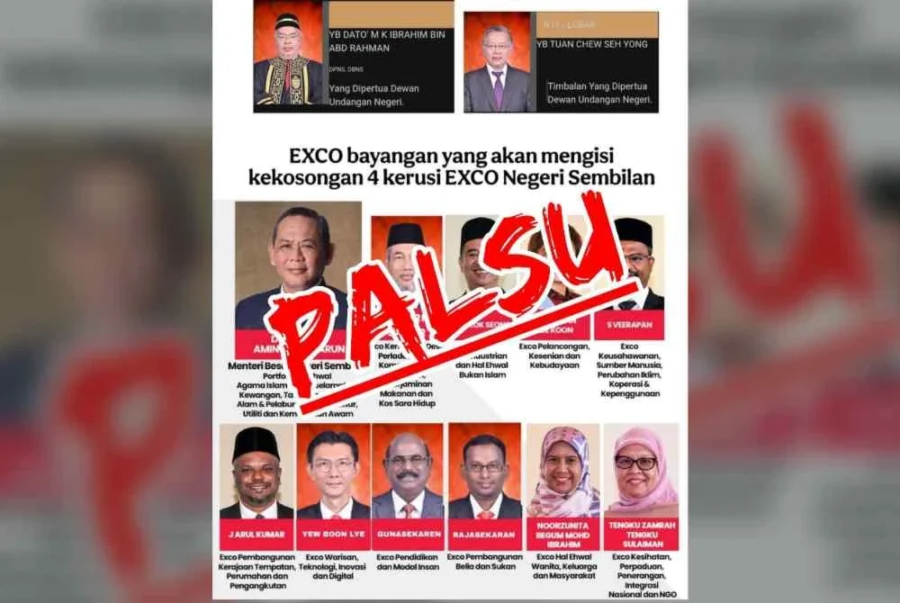 Kerajaan Negeri Sembilan menafikan poster senarai Exco bayangan yang akan mengisi kekosongan empat kerusi Exco UMNO-BN seperti yang tular pada Selasa.