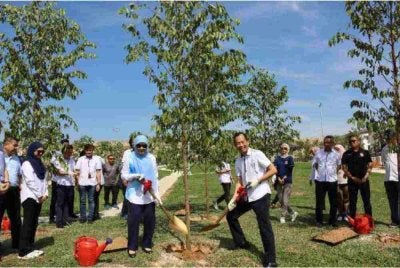 Ani dan Chin Guan menanam pokok sebagai simbolik pelancaran Central Park, Senna Puteri, Bandar Baru Salak Tinggi.