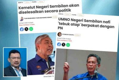 Antara laporan Sinar Harian mengenai kemelut politik yang berlaku di Negeri Sembilan. Gambar kecil: Wan Ahmad Fauzi 