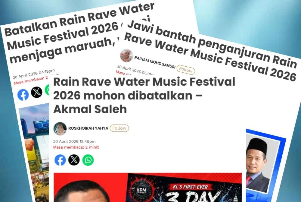 Laporan Sinar Harian terhadap penganjuran Festival Muzik Air Rain Rave 2026 yang mencetuskan bantahan ramai pihak kerana tidak mencerminkan identiti Malaysia.