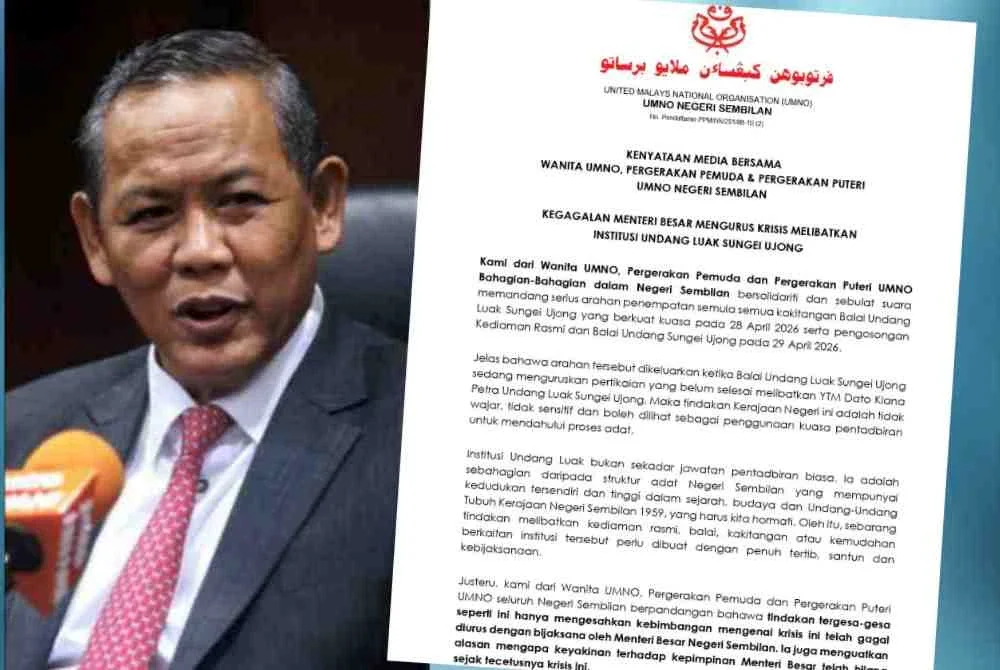 Kenyataan Wanita, Pemuda dan Puteri UMNO Negeri Sembilan yang mendakwa Aminuddin gagal menguruskan krisis adat yang berlaku di negeri itu.