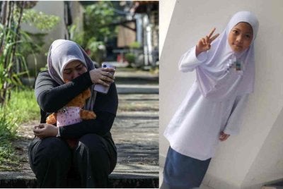 Nordina Zulkarnain, 34, tidak dapat menahan kesedihan ketika menunggu perkembangan terkini operasi mencari dan menyelamat (SAR) anak perempuannya berusia sembilan tahun, Nur Qaseh Deandra Mohd Qayyum, yang dikhuatiri lemas selepas dihanyutkan arus deras di Bandar Mahkota Cheras semalam.