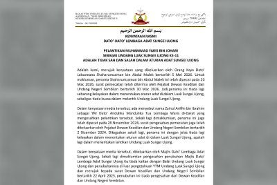 Kenyataan media oleh Datuk-Datuk Lembaga Adat Sungei Ujong. 