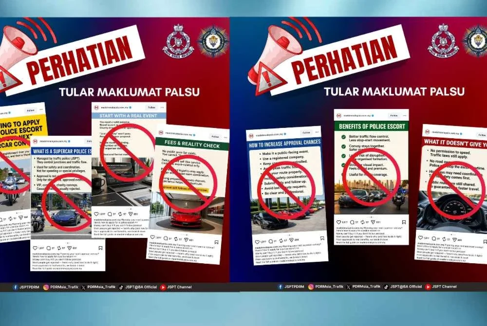 Penafian dikeluarkan PDRM berkaitan tawaran khidmat iringan kenderaan mewah.