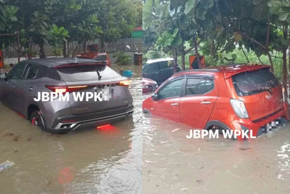 Keadaan beberapa kenderaan yang terperangkap dalam kejadian banjir kilat di sekitar Kuala Lumpur pada Rabu.