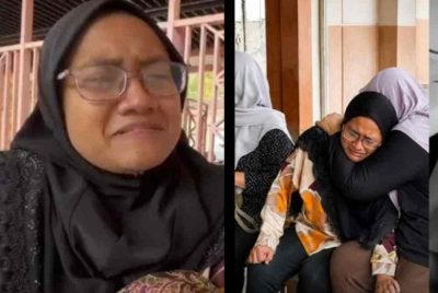 Asmilah Tukiran tidak dapat menahan sebak selepas mendapat tahu anaknya Nur Aini Umairah maut dilanggar van di depan pagar sekolah.