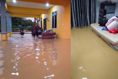 Keadaan kawasan rumah penduduk yang dinaiki air. Foto APM Raub