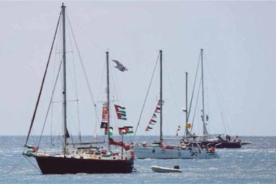 Kapal-kapal Flotilla Global Sumud yang dipintas di perairan antarabangsa oleh Tentera Laut Israel, belayar dari bandar Ierapetra di pulau Crete, Greece pada 1 Mei lalu. Foto Reuters