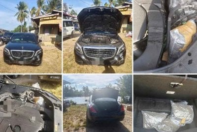 Kereta dan dadah yang dirampas oleh anggota keselamatan bertugas. - FOTO:PGA