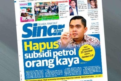 Laporan muka depan Sinar Ahad.
