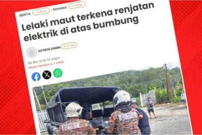Seorang lelaki maut selepas terkena renjatan elektrik dipercayai ketika cuba memotong wayar elektrik di atas bumbung sebuah restoran di Karambunai, pada Sabtu.
