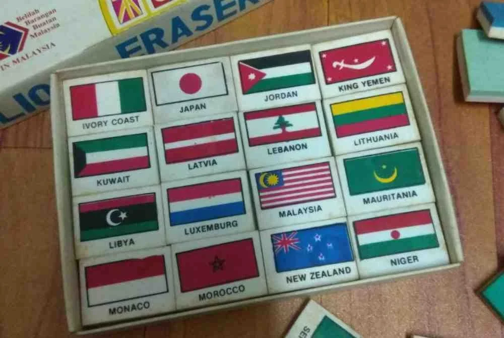 Di Malaysia dan Singapura misalnya, pemadam petak bercetak bendera pelbagai negara sering digunakan untuk permainan ‘gusti pemadam’. Gambar hiasan 