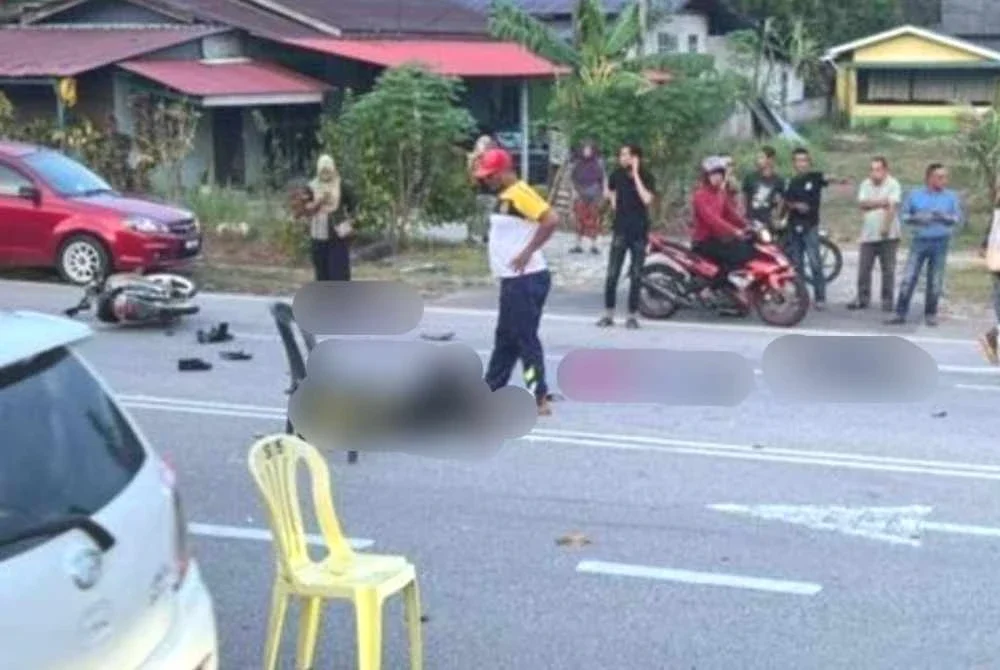 Kesemua mangsa bergelimpangan atas jalan akibat kemalangan berkenaan. Foto PDRM