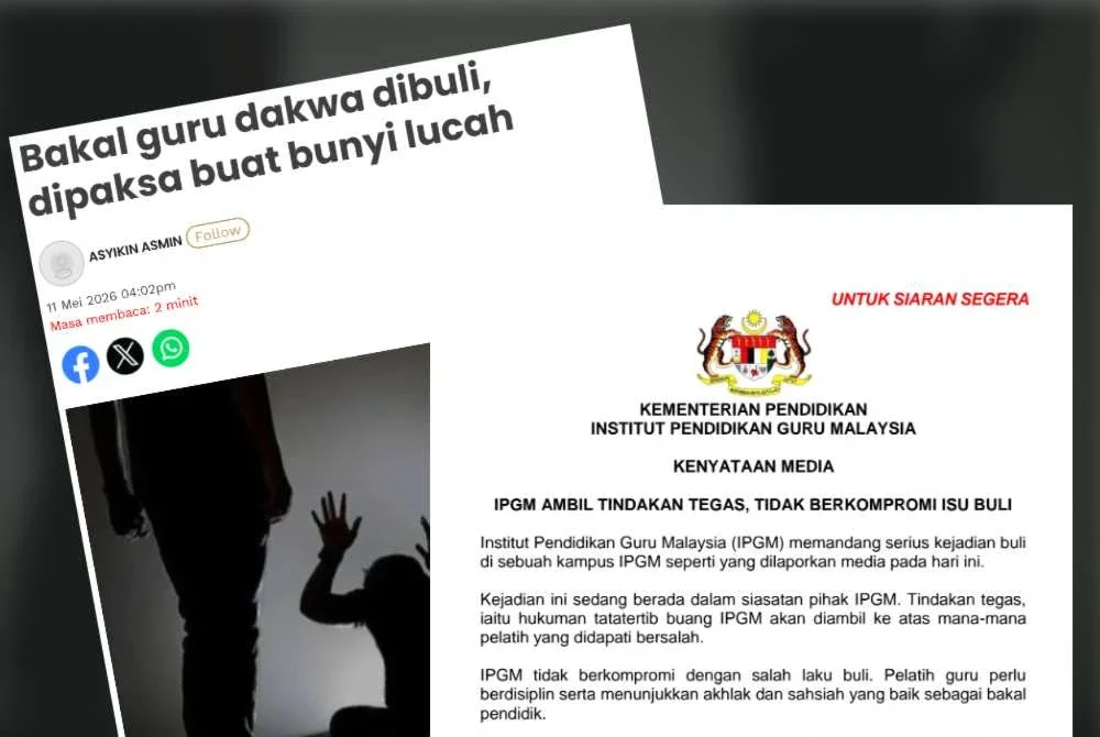 Kenyataan IPGM dikeluarkan pada Isnin susulan laporan Sinar Harian mengenai dakwaan kejadian buli di sebuah kampus IPG di Kuching.