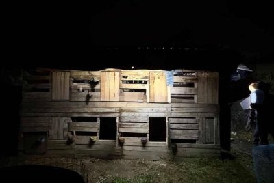 Pondok kayu yang dipercayai menjadi tempat perjudian sabung ayam dan daun terup. FOTO: IPD Klang Selatan
