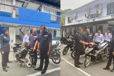 Ismail menunjukkan keadaan motosikal disita yang telah diubah suai dan tidak selamat digunakan di jalan raya. 