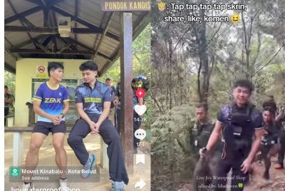 Tangkap layar sebahagian video pendakian Tengku Mahkota Pahang ke puncak Kinabalu yang dikongsi netizen di aplikasi Tiktok.
