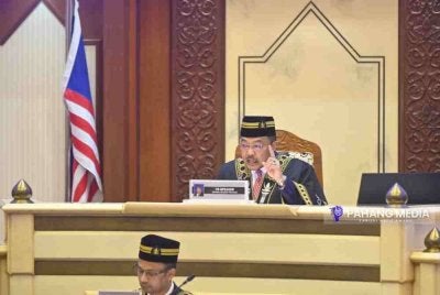 Mohd Sharkar ketika Mesyuarat Pertama Penggal Ke-5 Dewan Negeri Pahang Ke-15 di Wisma Sri Pahang. Foto Media Pahang 