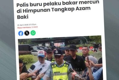 Laporan Sinar Harian berhubung polis buru pelaku bakar mercun di Himpunan Tangkap Azam Baki