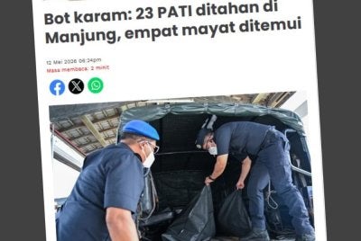 Laporan Sinar Harian berhubung insiden bot karam: 23 PATI ditahan di Manjung, empat mayat ditemui