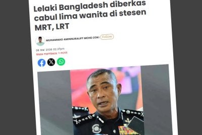 Laporan Sinar Harian berhubung lelaki Bangladesh diberkas cabul lima wanita di stesen MRT, LRT