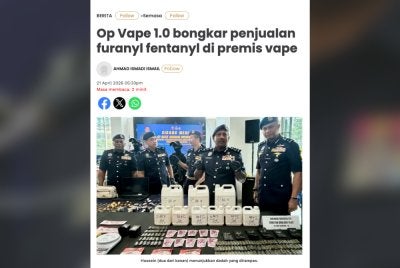 Laporan Sinar Harian pada bulan lalu berhubung kejayaan Op Vape 1.0 yang berjaya membongkar penjualan furanyl fentanyl di kedai vape.