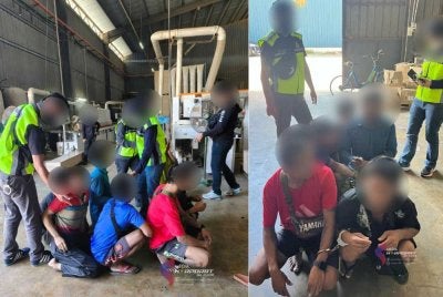 JIM Johor menahan 43 warga asing dalam serbuan di enam kilang perabot dan rumah pekerja sekitar Muar. - Foto JIM Johor