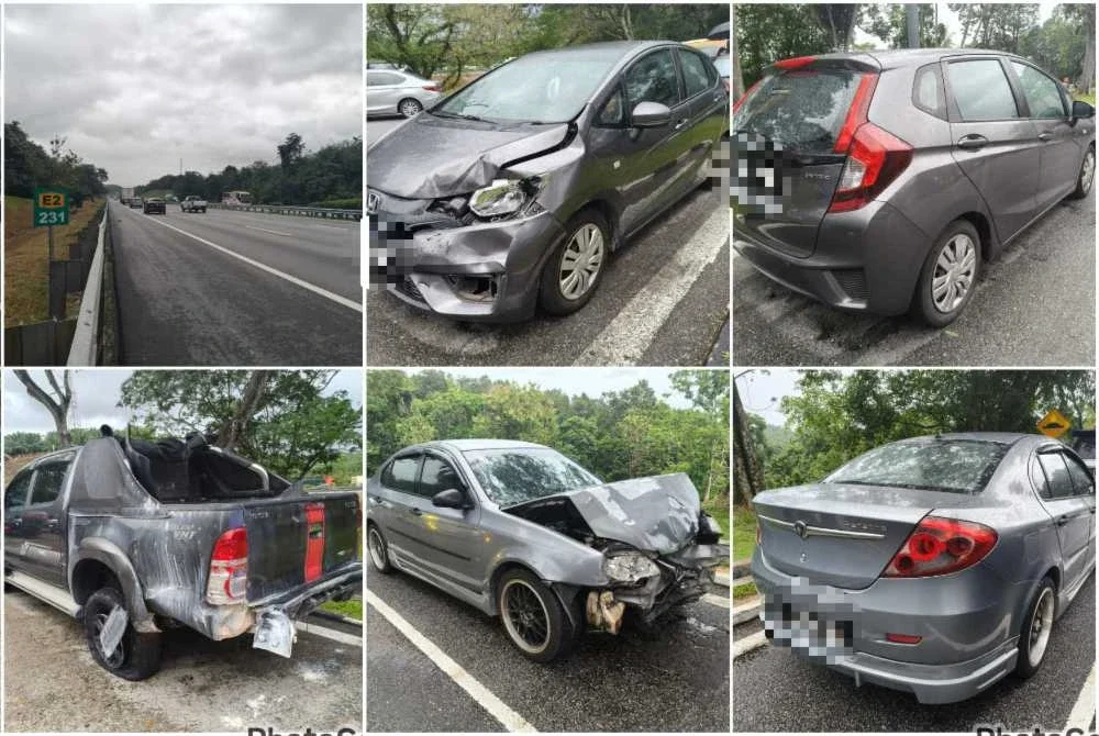 Kenderaan yang terlibat dalam kemalangan enam kenderaan - Foto: PDRM