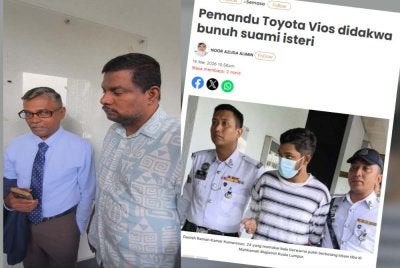 Suresh Kumar (kiri) dan Nakulen hadir ke Mahkamah Majistret Kuala Lumpur pada Jumaat.