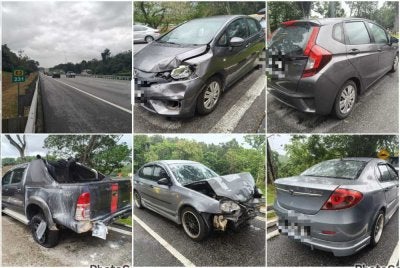 Kenderaan yang terlibat dalam kemalangan enam kenderaan - Foto: PDRM