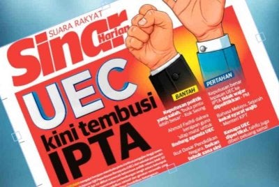 Laporan muka depan Sinar Harian siaran Sabtu